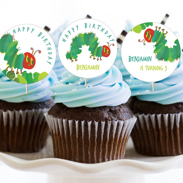 Hungry Caterpillar Cupcake Toppers, Very Hungry Caterpillar Cupcake Toppers, Editable Cupcake Toppers