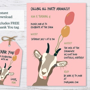 Goat Farm Party Invitation, Editable Goat Birthday Invitation, Goat ...