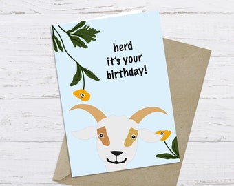 Goat Birthday Card Wearing Party Hat and Balloons, Farm Birthday Themed ...