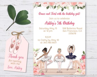 Ballerina Invitation, Ballerina Party Invitation, Ballerina Birthday Party Invitation