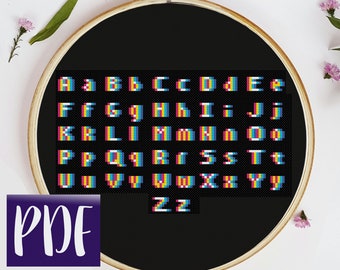 Gaming alphabet cross stitch pattern, retro cross stitch, quirky cross stitch, nerdy cross stitch, geeky cross stitch