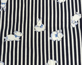 Child cloth coupon Small rabbits on striped background