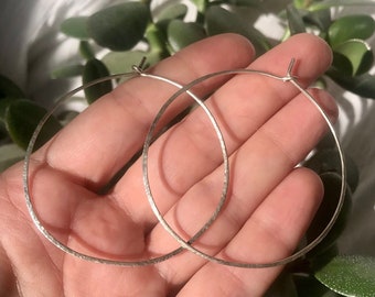 Handmade Recycled Sterling Silver Hoop Earrings / eco / 50mm / minimalist / hippie / big / large / huge / everyday / boho by Nui Jewellery