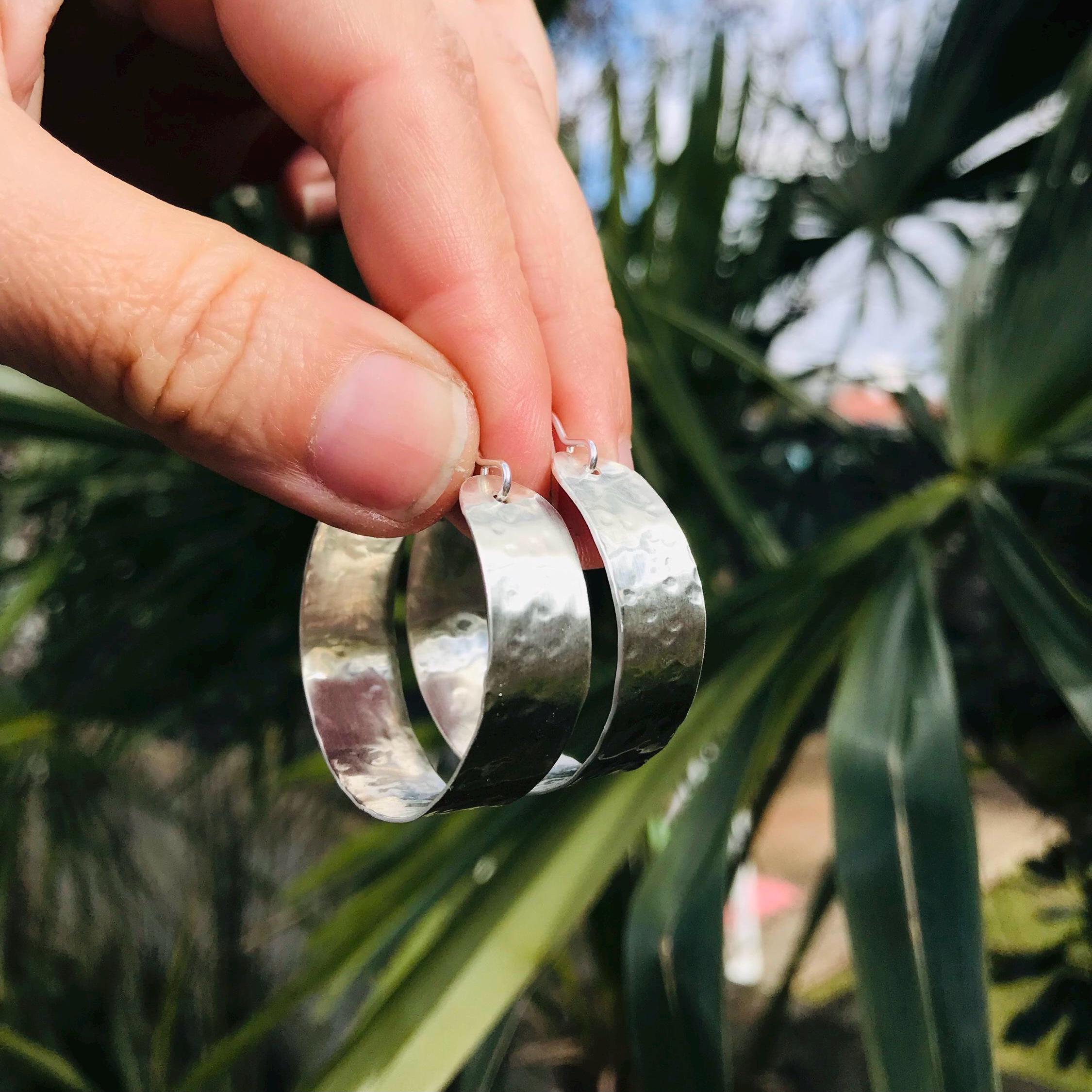 Handmade Recycled Sterling Silver Hoop Earrings; Eco / Salvaged / Tribal / Boho / Ethnic / Rustic / Hippie / Big / Bohemian / Nui Jewellery