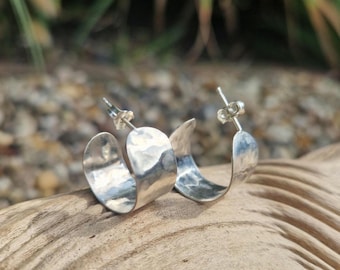 Recycled Sterling Silver Hoop Stud Earrings; Eco / Salvaged / Tribal / Boho / Ethnic / Rustic / Hippie / Psy / Bohemian / Nui Jewellery