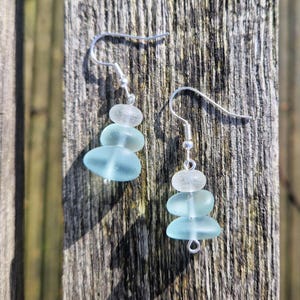 Handmade Silver earrings recycled glass / stack / boho / hippie / sea glass / beach / surf / ocean / eco / dangle / gold by Nui Jewellery