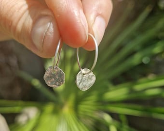 Handmade Hammered Silver Hoop Earrings. Minimalist / Recycled / Rustic / Textured / Minimal / Boho / Gift for her / by Nui Jewellery