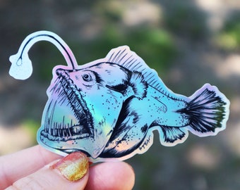 Holographic Anglerfish Vinyl Sticker, Waterproof, Scratch Resistant