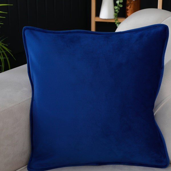 Velvet Throw Pillow Covers, Blue Velvet Fabric, Invisible Zipper, Washable Fabric, Decorative Cushion Cover, Elegant Home Decor Accent