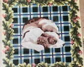 Dog Asleep on Tartan Mat Printed Tapestry Canvas