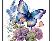 Butterflies & Flowers Stamped Cross Stitch Bundle | Complete Embroidery bundle with Pre-Printed Fabric, Threads and Accessories, 40cm x40cm