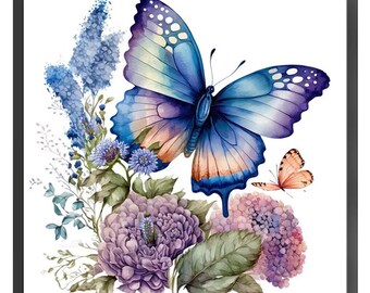 Kit de punto de cruz con estampado de mariposas y flores / Kit completo de bordado con tela preimpresa, hilos y accesorios, 40 cm x 40 cm