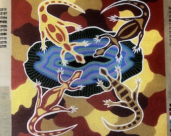 Tapiz Penelope con estampado de lienzo y diseño de gecko de inspiración aborigen