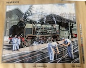 Steam Train Tapestry Canvas, Railway Needlepoint Canvas, Vintage Train Needlework, Railway Engineers, 46 x 56cm, Margot Penelope