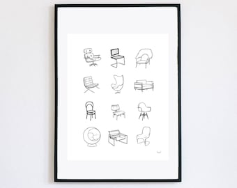 Iconic Chairs in History - Modern Art Print