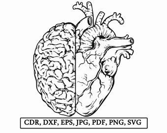 Heart Brain Drawing Etsy Heart Brain Drawing Etsy