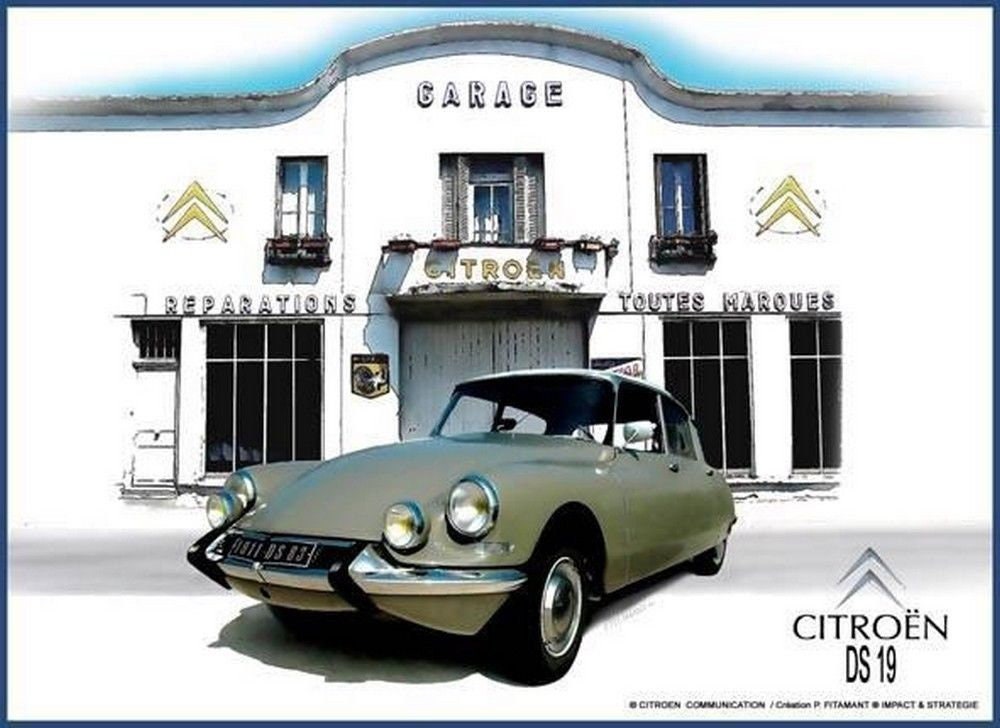Plaque Métal Relief 40x30cm Citroën Ds 19 Garage