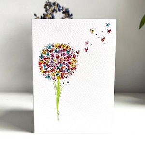 Carte de sympathie peinte à la main avec un motif floral aquarelle - Carte de deuil faite main avec calligraphie - Carte de condoléances unique