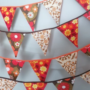 1970s inspired very funky orange flower power bunting