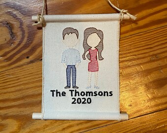 Embroidered family portrait-personalized wall hanging