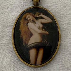 Pre-Raphaelite Art Print Pendant Necklace- Lilith- John Collier- Choose Bronze or Silver