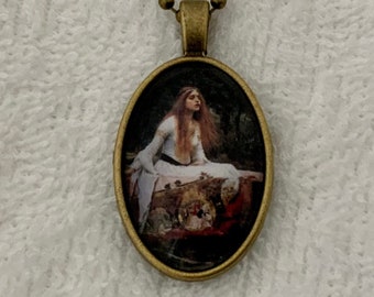 Collier avec pendentif imprimé d'art préraphaélite La Dame de Shalott - John William Waterhouse