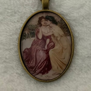 Sappho and Erinna- Pre-Raphaelite Art Print Pendant Necklace- Women in Love