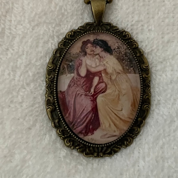 Sappho and Erinna- Pre-Raphaelite Art Print Pendant Necklace- Women in Love