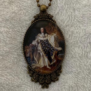 Portrait of King Louis XV of France- Historical Art Print Pendant Necklace- Rococo- Free Beaded Bracelet