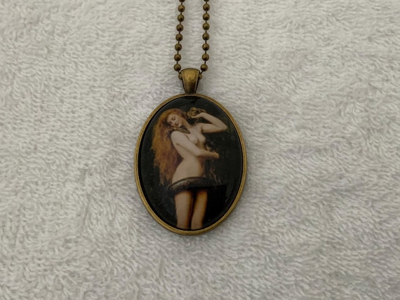 Pre-Raphaelite Art Print Pendant Necklace- Lilith- John Collier- Choose Bronze or Silver