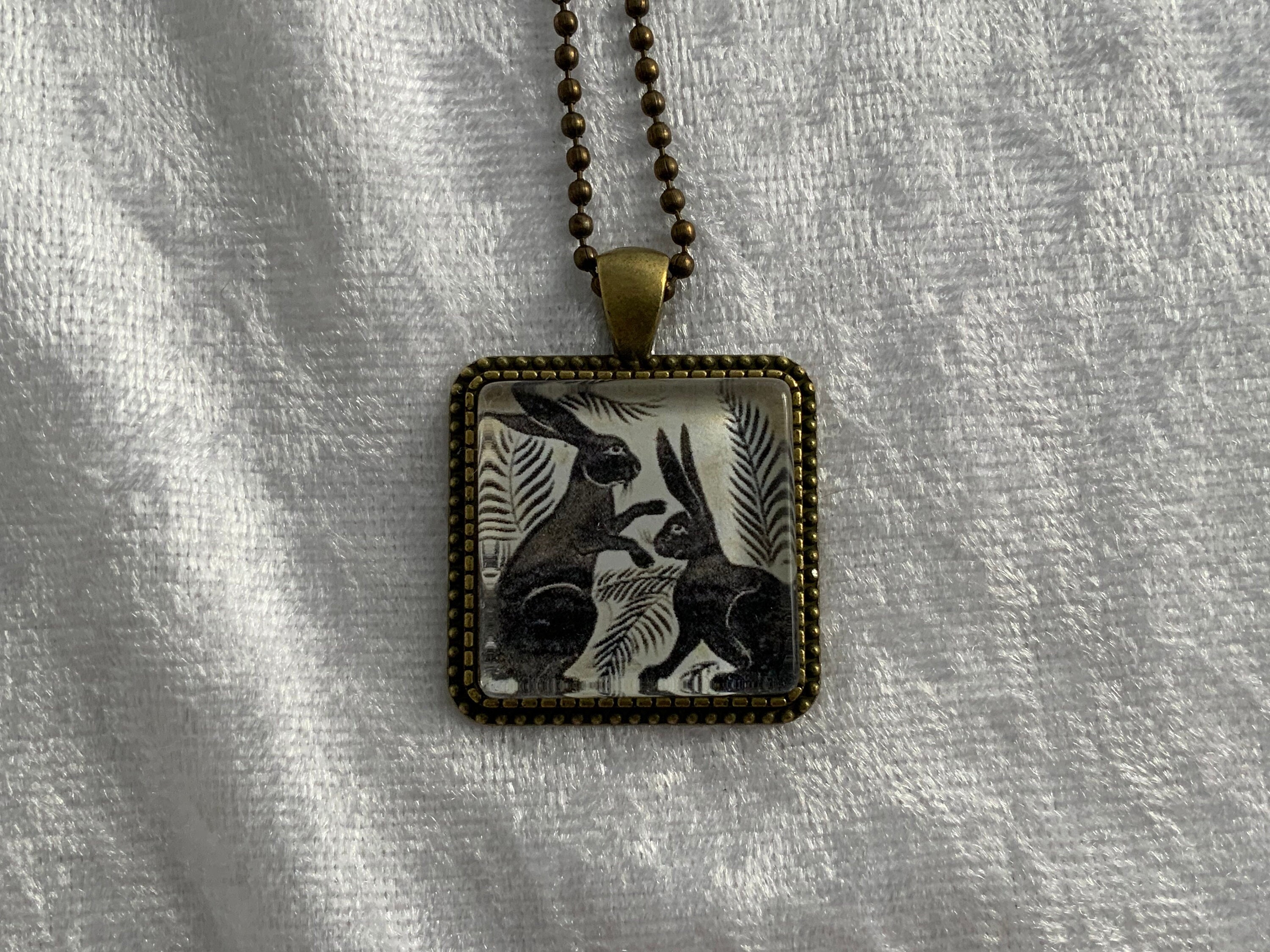 William de Morgan Art Nouveau Print Pendant Necklace- William Morris- Rabbits