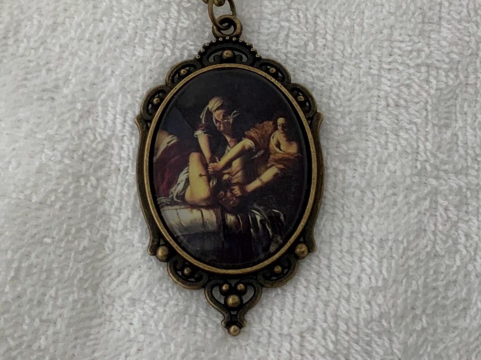 Judith Beheading Holofernes- Italian Baroque Art Print Pendant Necklace- Graphic Violence- Early Feminist Art- Free Beaded Bracelet