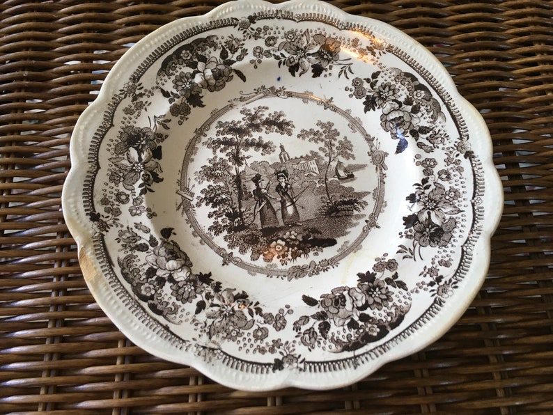 Early Romantic Staffordshire Brown Transferware Plate Rare Etsy