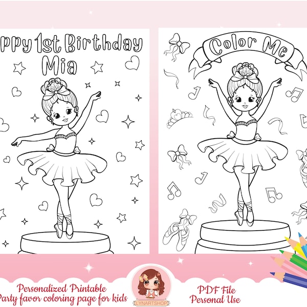 Personalized Printable Coloring Sheet birthday Party Favor, coloring sheet, kids coloring page activity for birthday party, ballerina