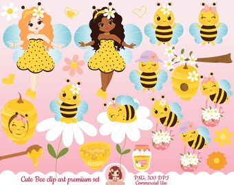 Cute bee clip art, cute bee, Honeybee Clipart, busy bees clip art, Spring clip art, cute honey bee, sweet bee, fairy clipart, kawaii, PNG