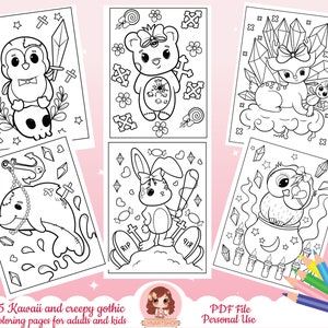 Goth coloring pages, kawaii coloring pages, adult coloring pages, witchy coloring pages, pastel goth coloring pages, creepy gothic coloring image 2