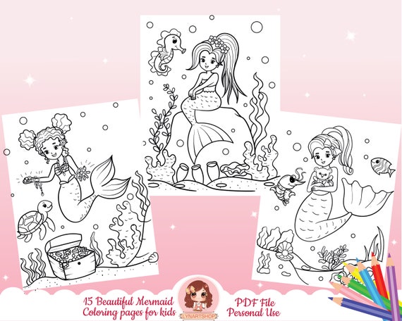 Mermaid coloring pages Summer theme coloring pages mermaids