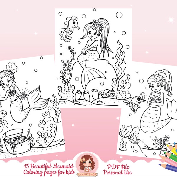 Mermaid coloring pages, Summer theme coloring pages, mermaids coloring pages for kids, summer coloring pages, under water coloring pages