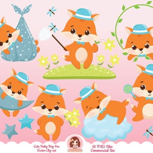 clipart de renard, clipart de renard de bébé garçon, clipart vectoriel de renard mignon pour carte d’invitation à la fête de bébé, animaux des bois, art de la sublimation, renard chibi PNG