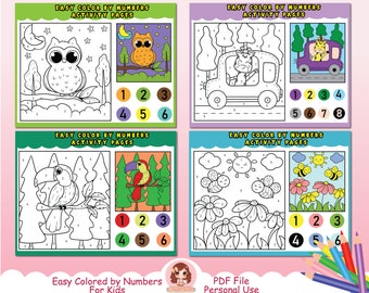 Color by Numbers Printable Activity Sheets for Kids, Learning Activities,  Preschool, Coloring Pages, Fun and Easy Activity Book, Animals, 