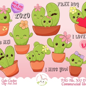 Lindos pinzas de cactus, cactus Kawaii, imágenes prediseñadas suculentas, imágenes prediseñadas de plantas, set de imágenes prediseñadas de cactus felices, cactus, imágenes prediseñadas de plantas, PNG