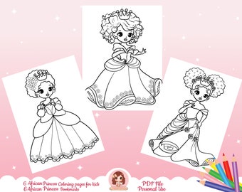 Black Princess coloring pages for kids, Printable coloring pages for kids, Activity page for kids, coloring book page, African coloring page