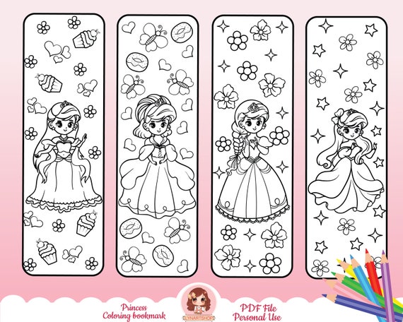 printable bookmarks for kids set of 4 bookmarks princess etsy