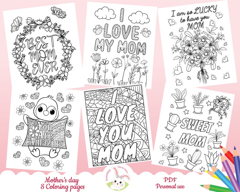 Mother's day coloring pages, coloring pages for kids, teens and gifts for mom, Mom coloring book pages, activity sheets for adults and kids. image 1