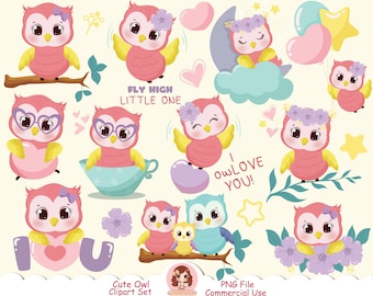 Cute baby girl owl clip art PNG, cartoon owl, bird clipart, pink owl clipart, baby shower clipart, valentines owl clipart, sweet, happy