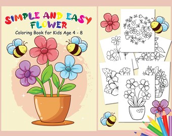 Flowers coloring pages for kids, Floral coloring pages, simple flowers coloring page, coloring practice pages, kids coloring book, Printable