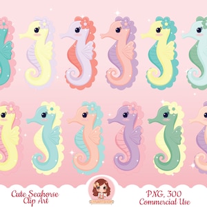 Seahorse clip art set, Cute seahorse clipart, little seahorse, baby seahorse, under the sea clipart, seahorse pastel color, digital clipart