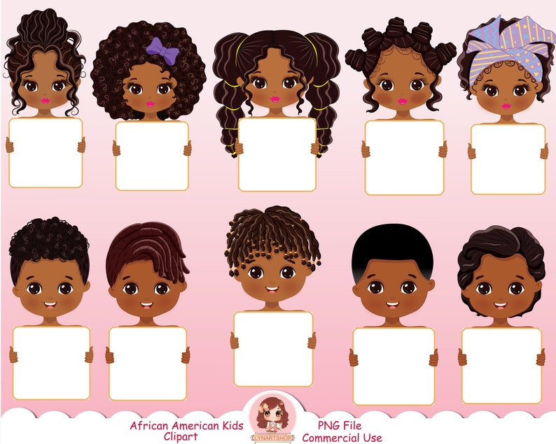 Cute African Americans Kids Holding Board Clipart, Black Kids Clip Art