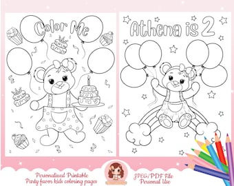 Personalized Printable Coloring Sheet birthday Party Favor, coloring sheet for kids, kids coloring page activity for birthday party, bear
