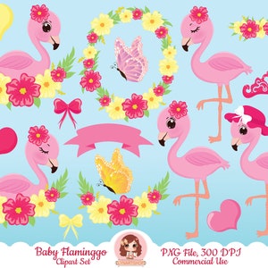Flamingo Clipart, Baby Flamingo Clipart, süße Flamingo Clip Art, tropische Flamingo Clip Art, Floral Clip Art, Baby Rosa Flamingo Sublimation